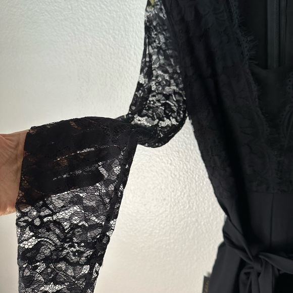 BEBE Black Long Sleeves Eye Lash Lace Cocktail Holiday Small Jumpsuit BNWT - Picture 4 of 8